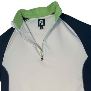 FootJoy Mens Quarter Zip Golf Pullover White Navy Blue Lime Green Size M